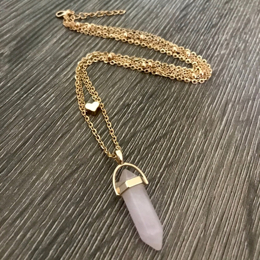 Rose Quartz 3 Layer Gold Toned Necklace - Picture 2 of 8